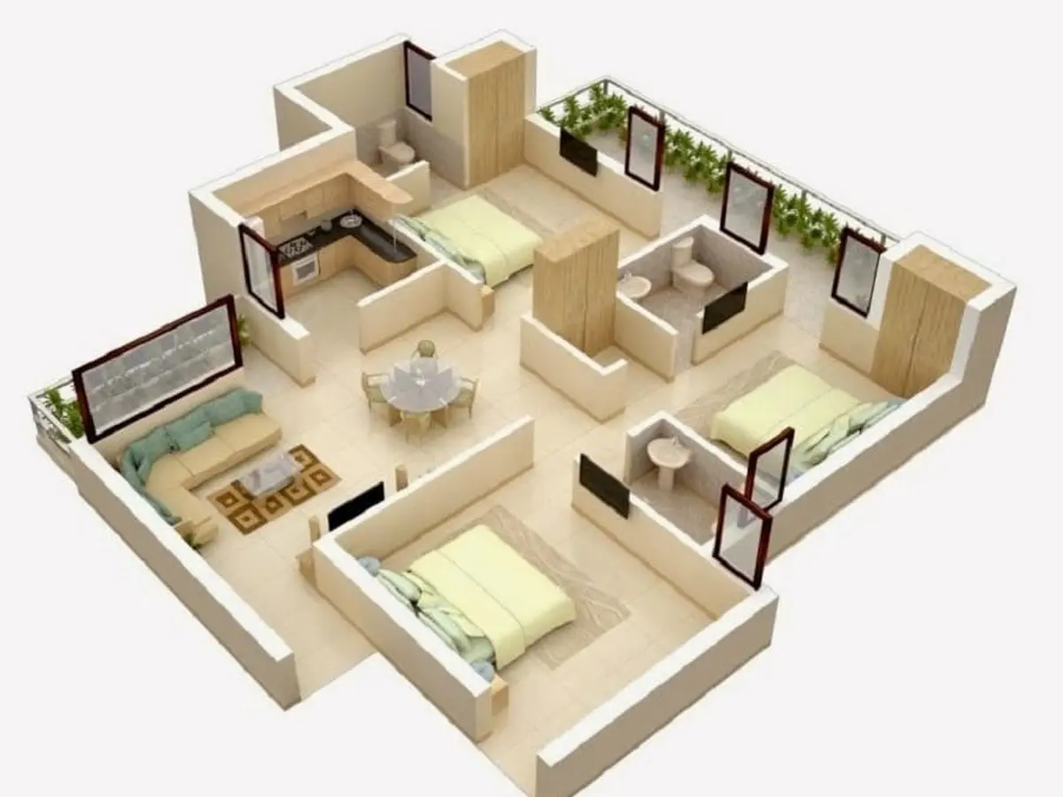 Desain Rumah dengan Tiga Kamar yang Menawan